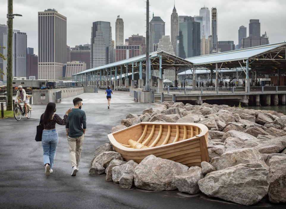 Hugh Hayden, The Gulf Stream (2022) at Brooklyn Bridge Park. Photo by Nicholas Knight