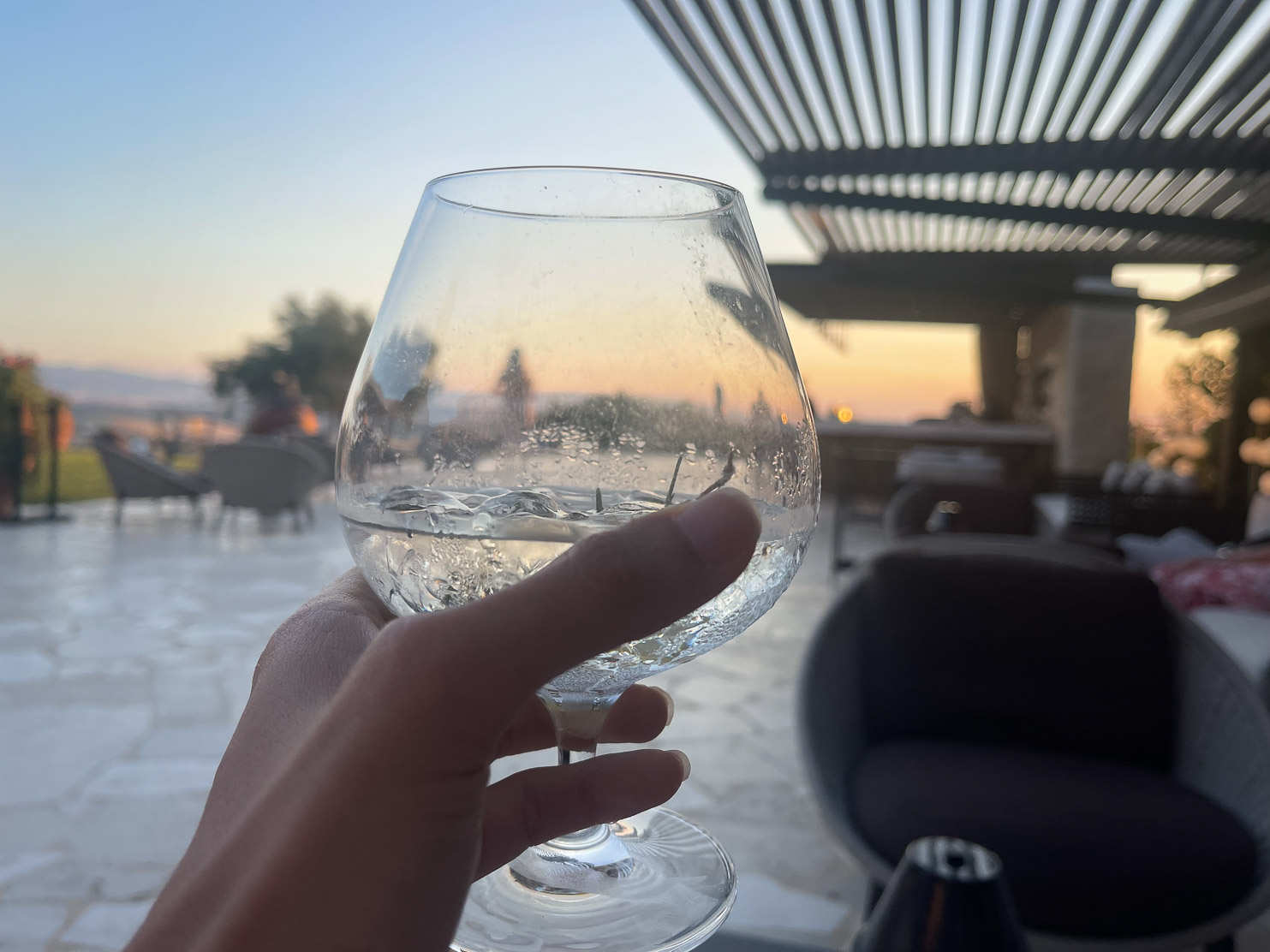 Castelfalfi After settling in, we checked out Ecrù bar for sundowners, where we had a G&T made with Castelfalfi's gin — from wild juniper berries harvested from the forest nearby