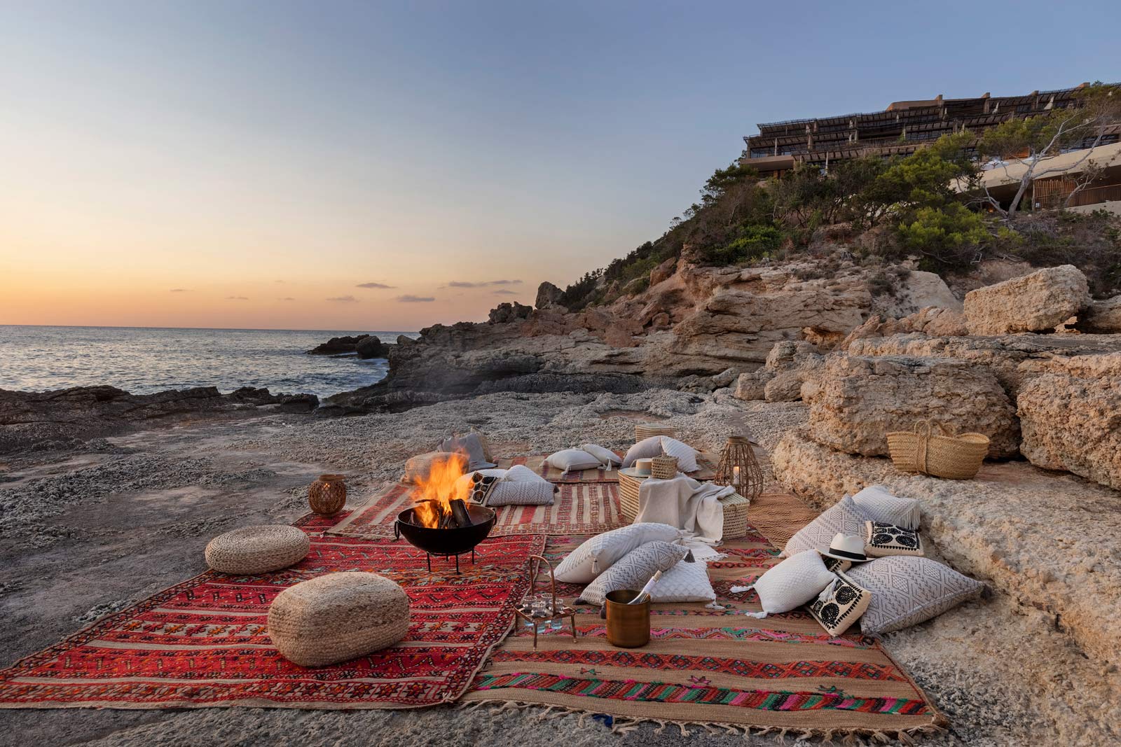The rocky beach at Six Senses Ibiza