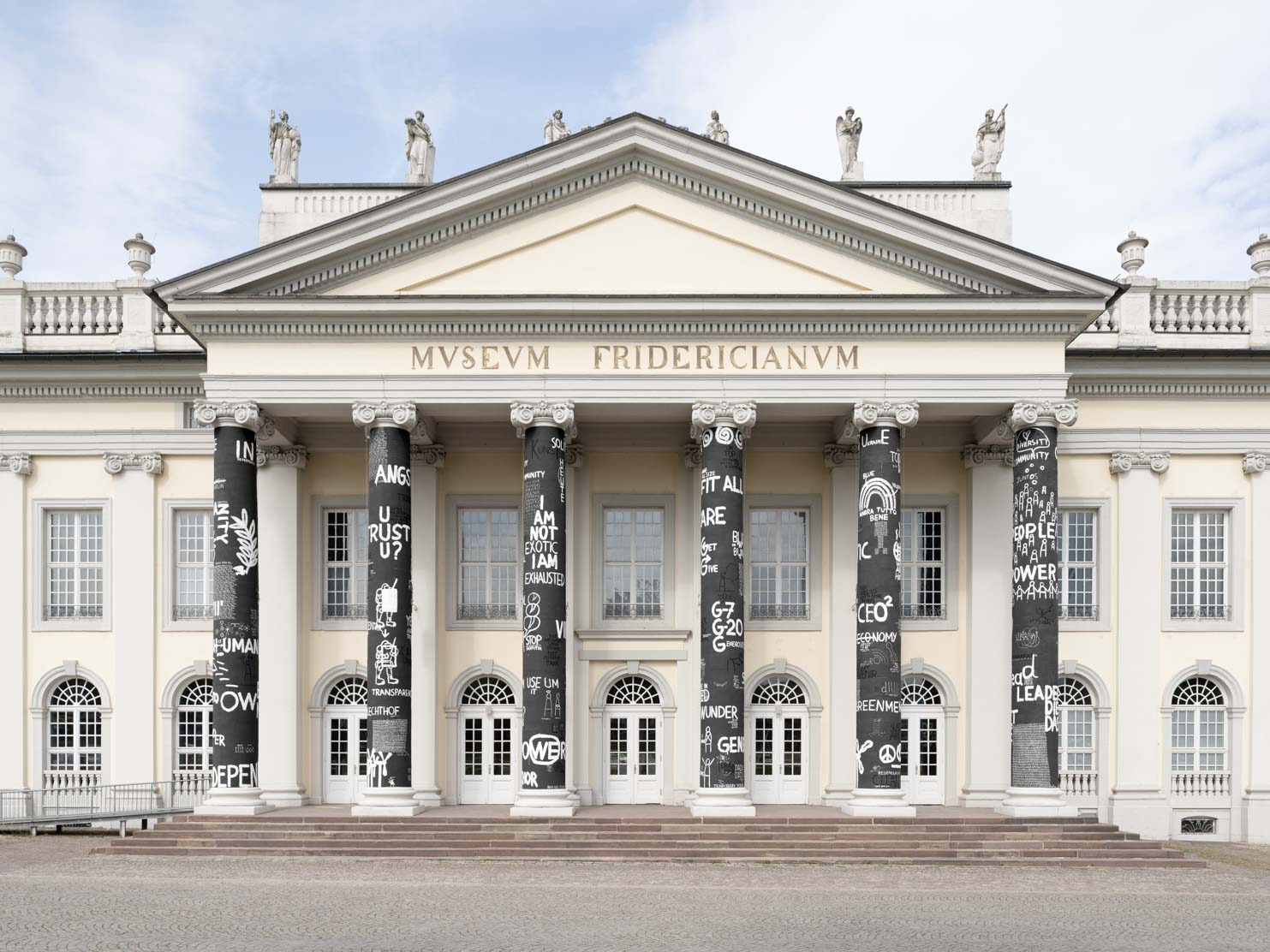 Dan Perjovschi, Generosity, Regeneration, Transparency Independence, Sufficiency, Local Anchor and most of all Humor, 2022, installation view at Fridericianum Museum Kassel. Photo by Nicolas Wefers
