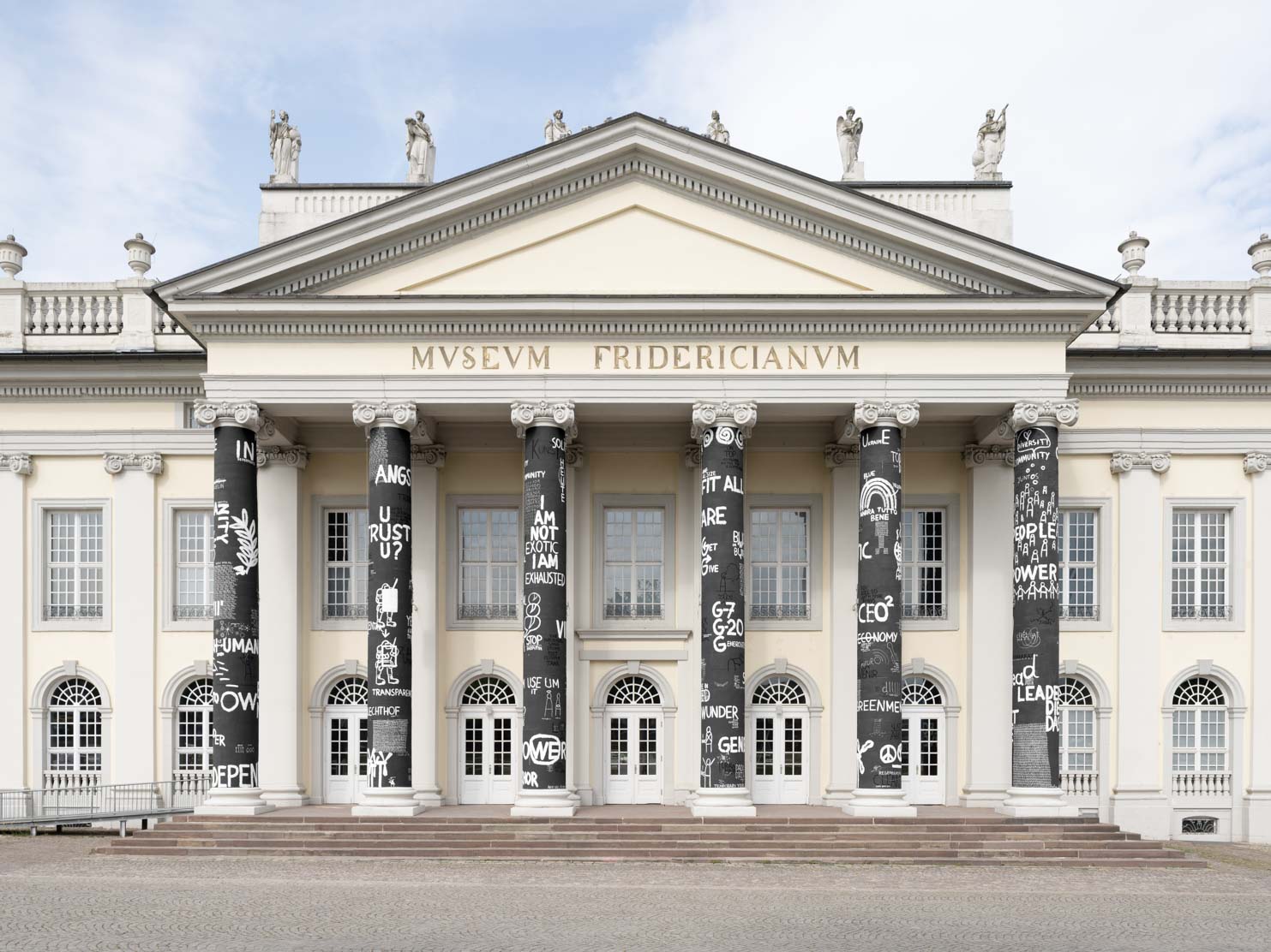 Dan Perjovschi, Generosity, Regeneration, Transparency Independence, Sufficiency, Local Anchor and most of all Humor, 2022, installation view at Fridericianum Museum Kassel. Photo by Nicolas Wefers