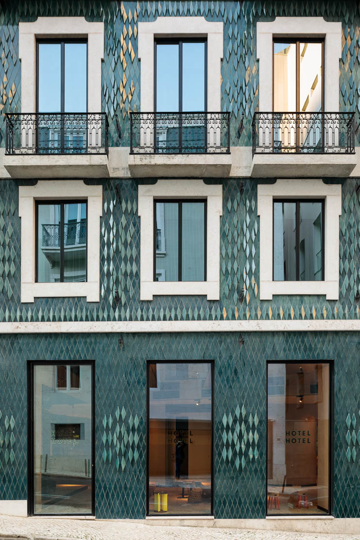 The beautiful façade adds a twist to the iconic Portuguese titled fronts