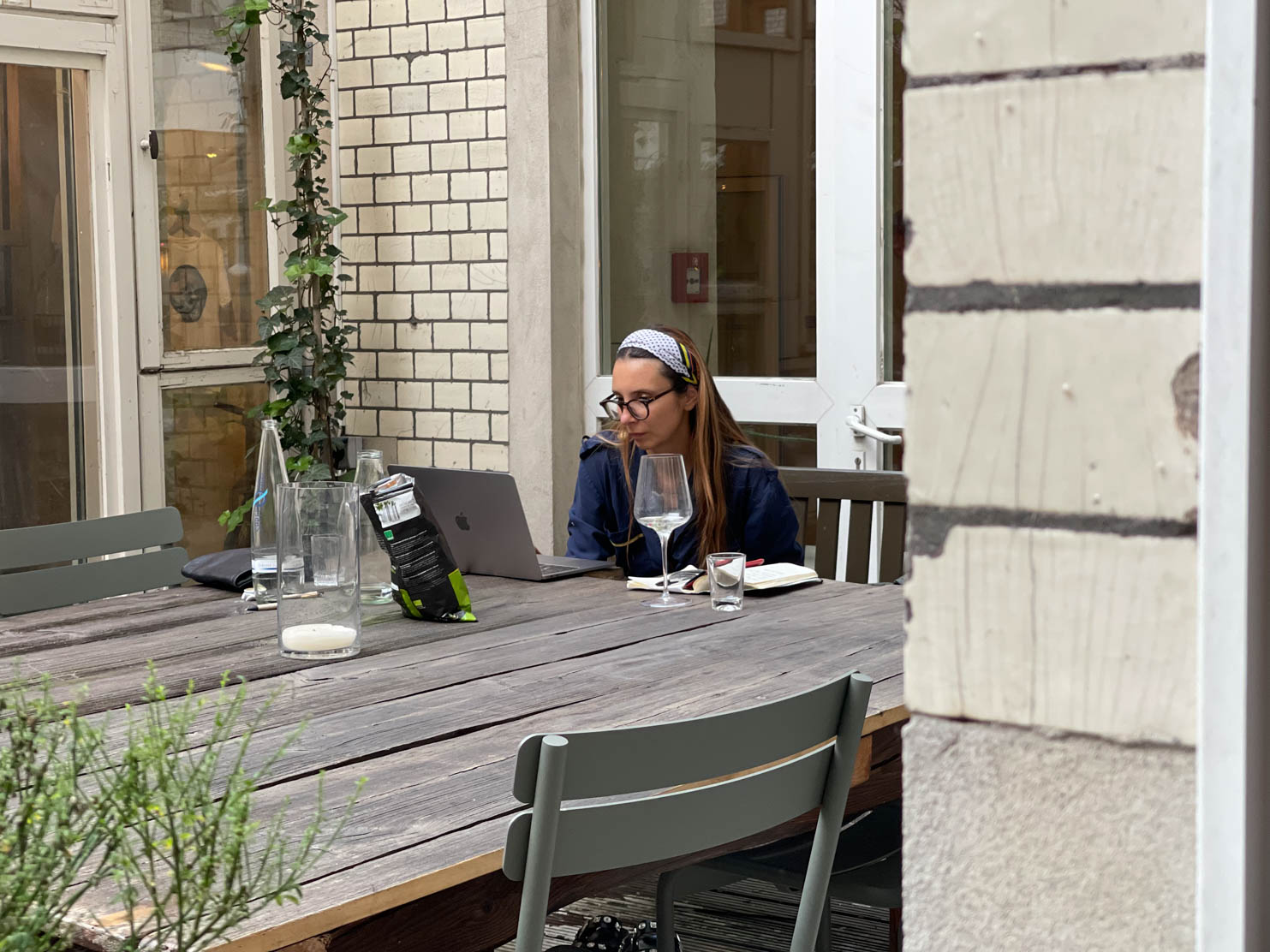 Michelberger Hotel  Girl boss in her element, we claimed this corner of the courtyard as our A Hotel Life HQ