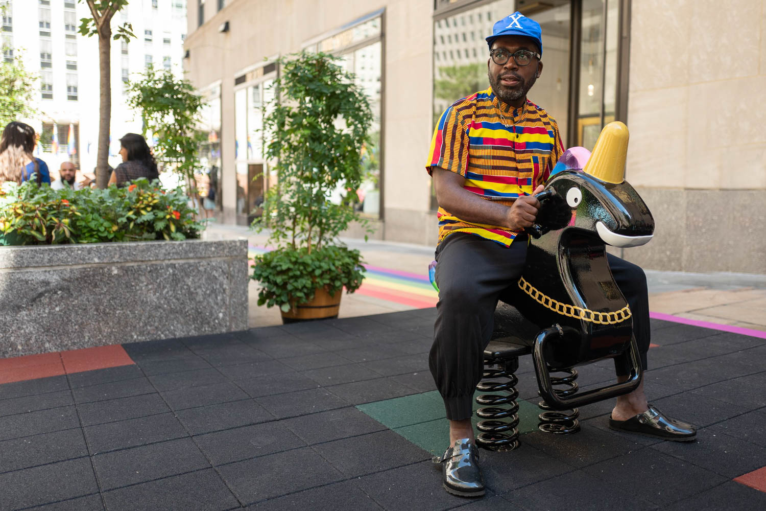 Artist Derrick Adams, at a public art installation of his