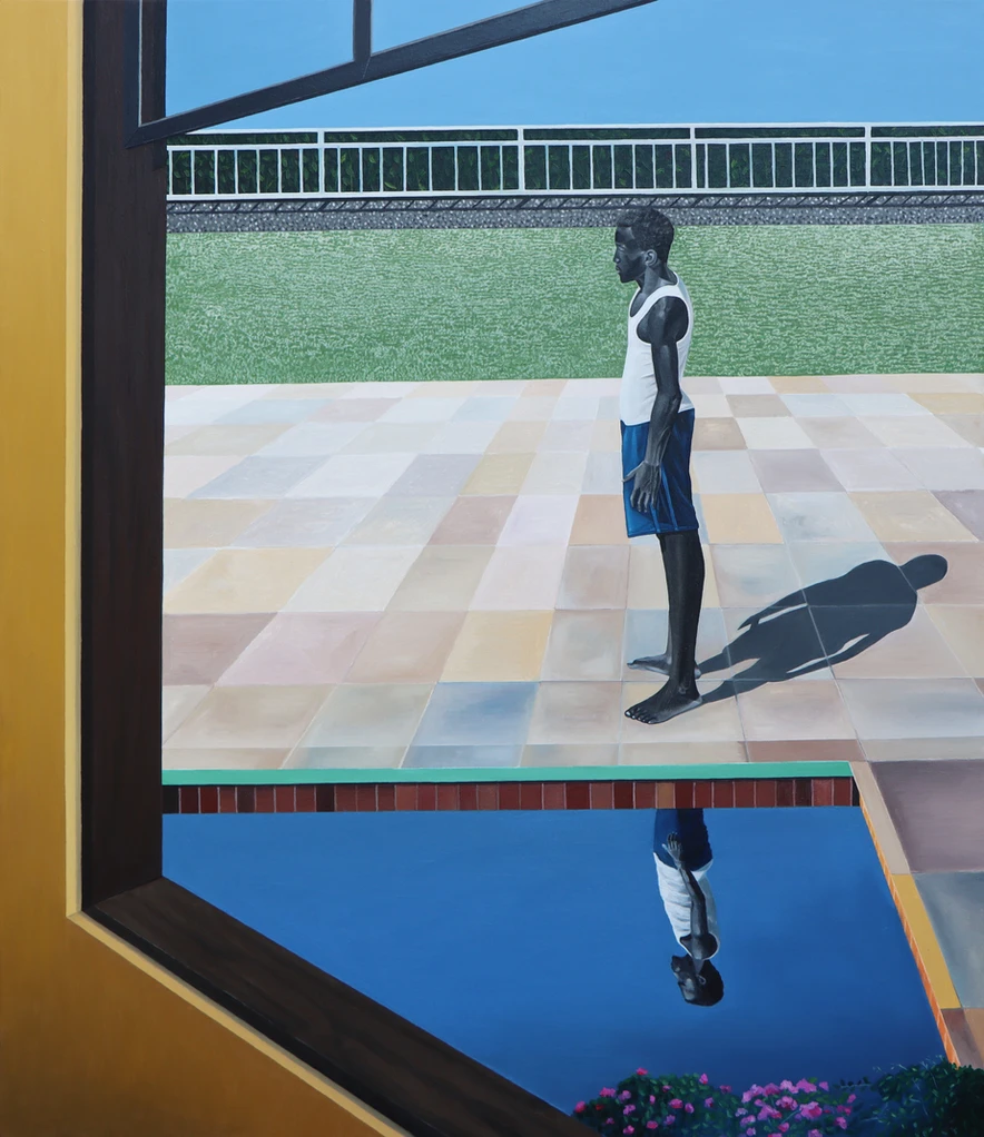 Art & Opulence at The Zeitz MOCAA Gala in Cape Town Ian Mwesiga, 'Man Standing by The Pool,' (2020) Oil on canvas. Image courtesy of artist and Mariane Ibrahim Gallery