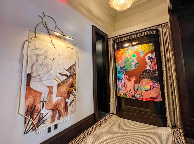 The Ned Nomad Untitled works by Amy Bravo and Rachel Jones adorn the lobby