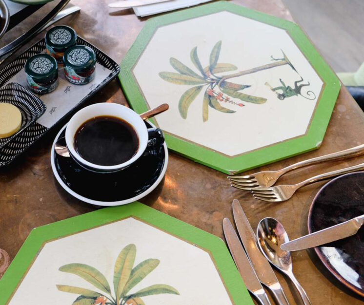 Placemats from The Granary Cafe breakfast setting