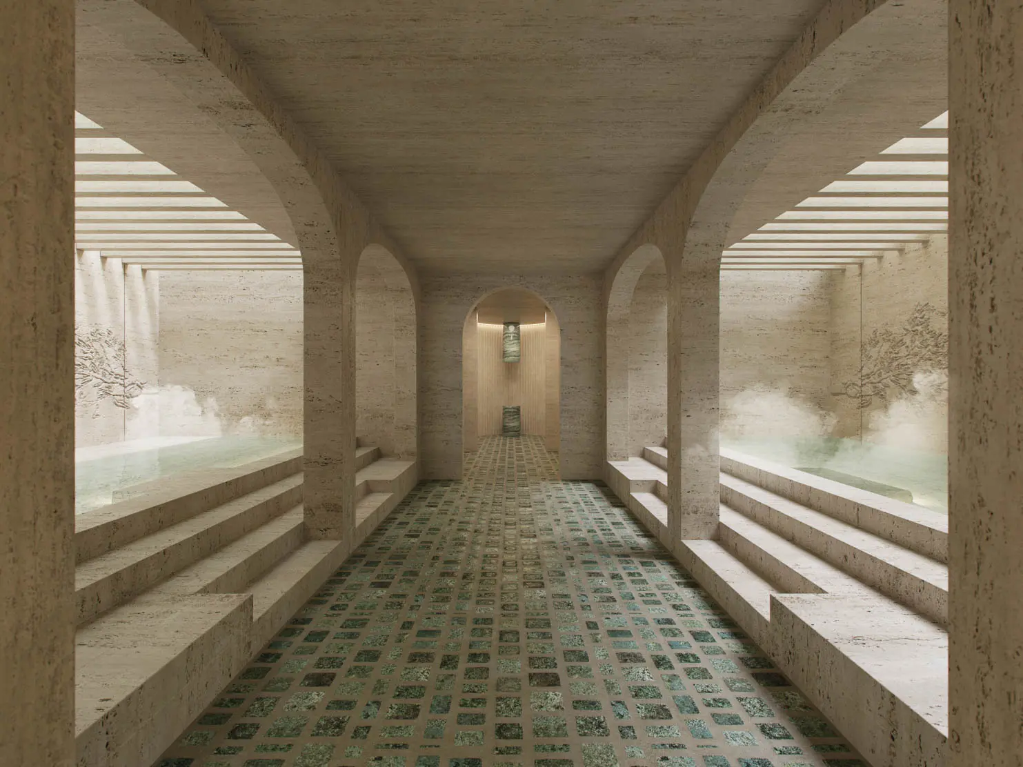 Six Senses signature all-natural wellness spa, modelled after Roman baths with a Calidarium, and Tepidarium