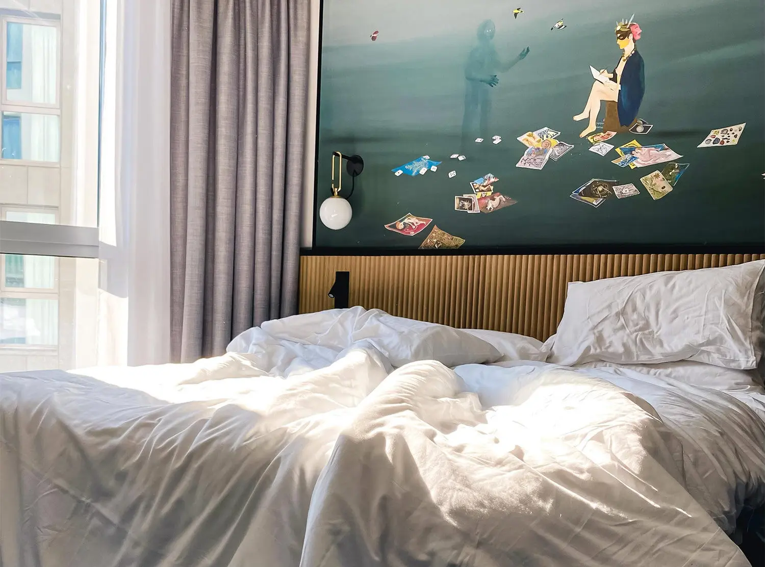 The Drawing House I truly love a messy bed! A beautiful slow morning at the hotel featuring a mural by artist Karine Rougier 