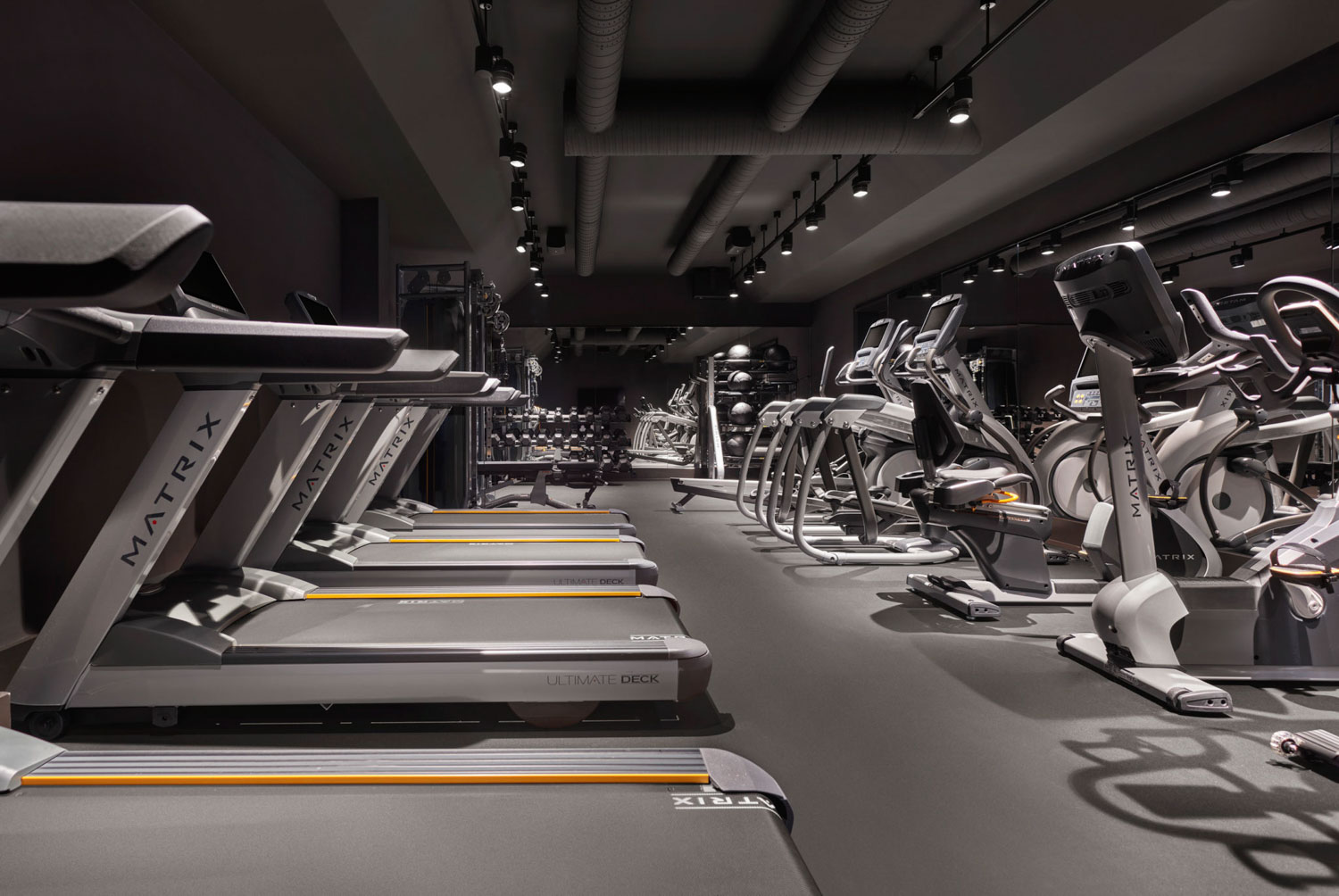The 24-hour gym is equipped with a variety of premium equipment by Matrix