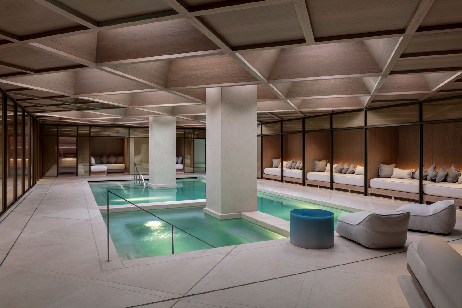 The subterranean spa of The Londoner features a pool and hydro-pool