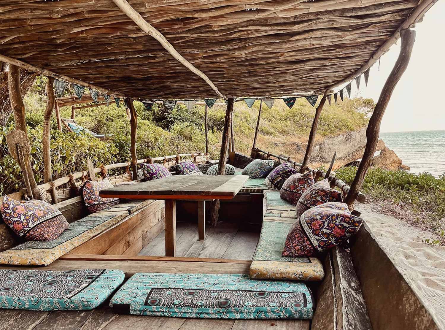 Kinondo Kwetu A traditional dhow, one of the many locations where guests dine