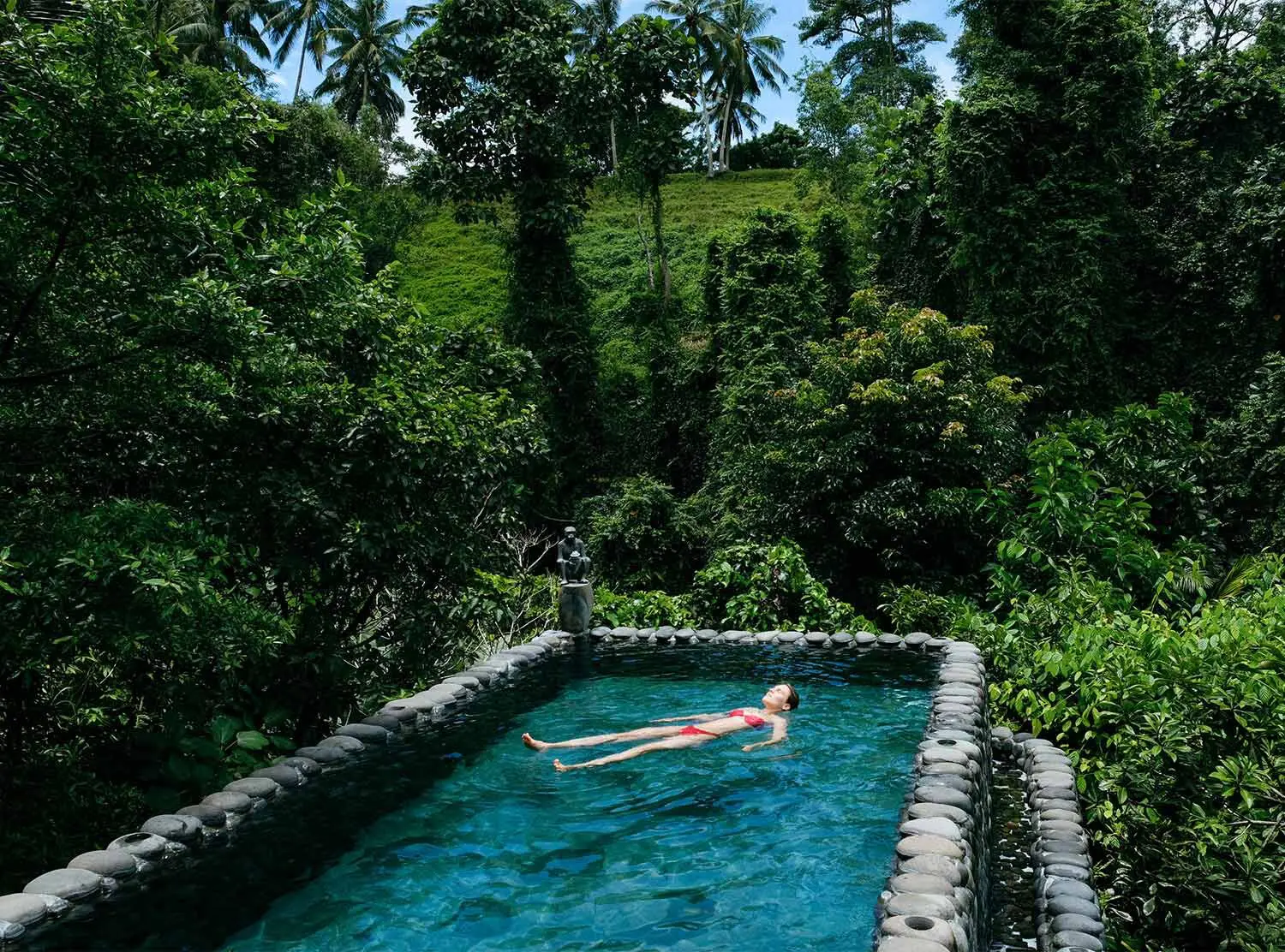 Capella Ubud Spending time floating around. Every tent comes with a private pool suspended in the jungle sounds. It even has a corner with jacuzzi jets