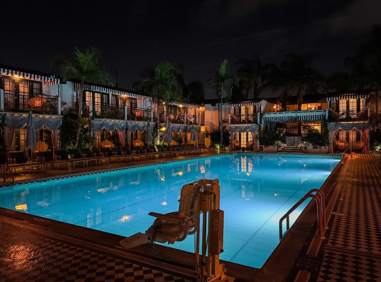 Lafayette Hotel San Diego The pool by night, a calming urban oasis in the heart of San Diego