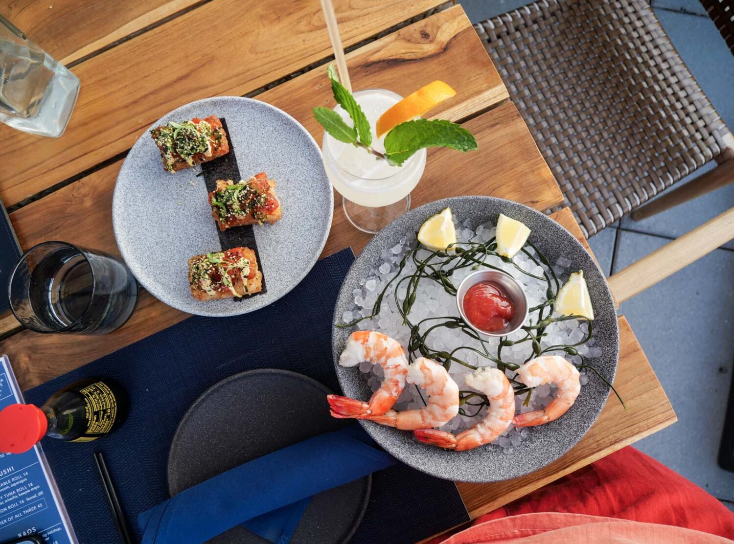 The Rockaway Hotel a taste of the rooftop menu: crispy rice tuna & shrimp cocktail