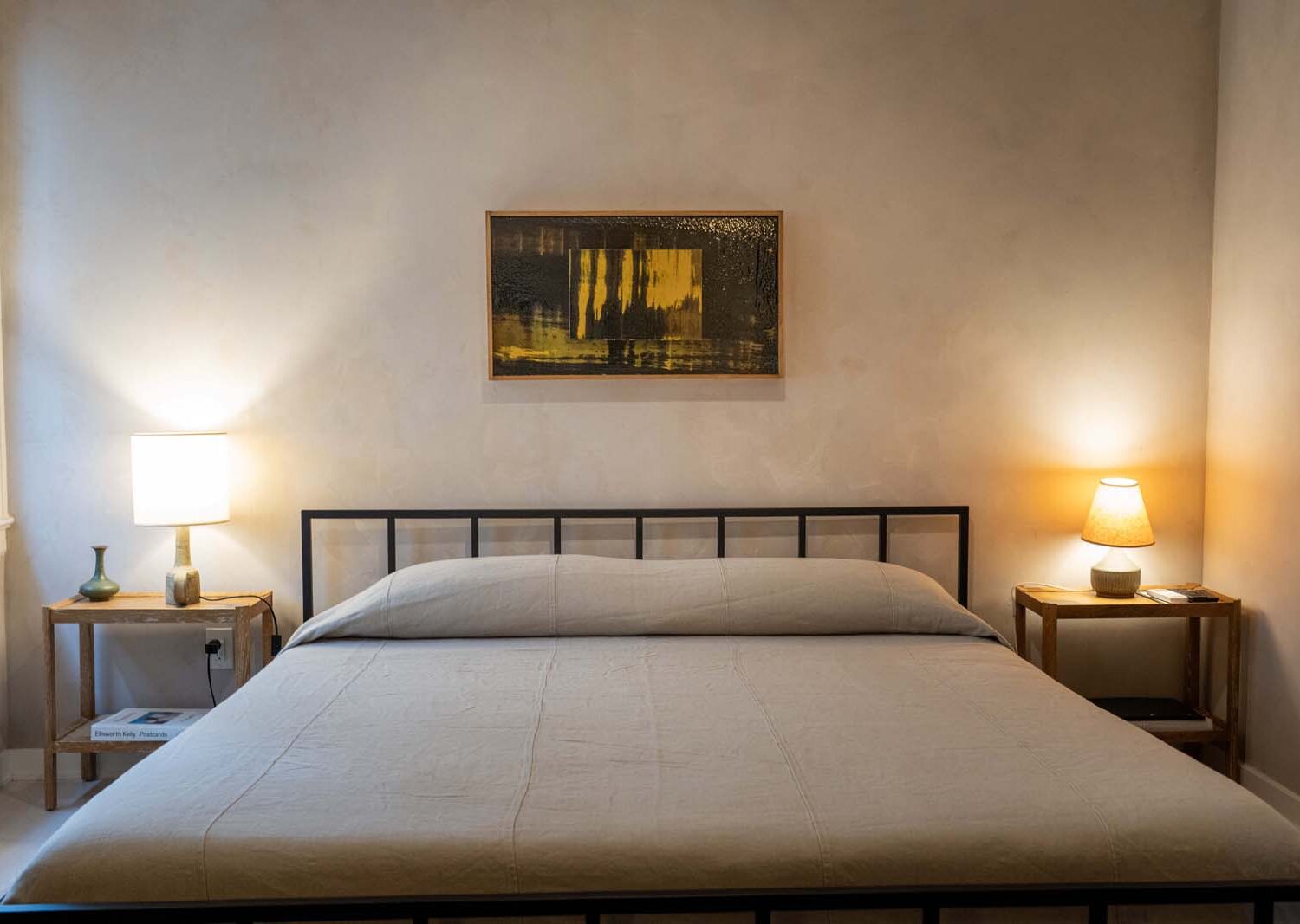 The James Bradley Checking out the other rooms:  limewash painted walls, simple lines, and curated art pieces give the rooms a serene, gallery-like quality that balances minimalism with intimacy.