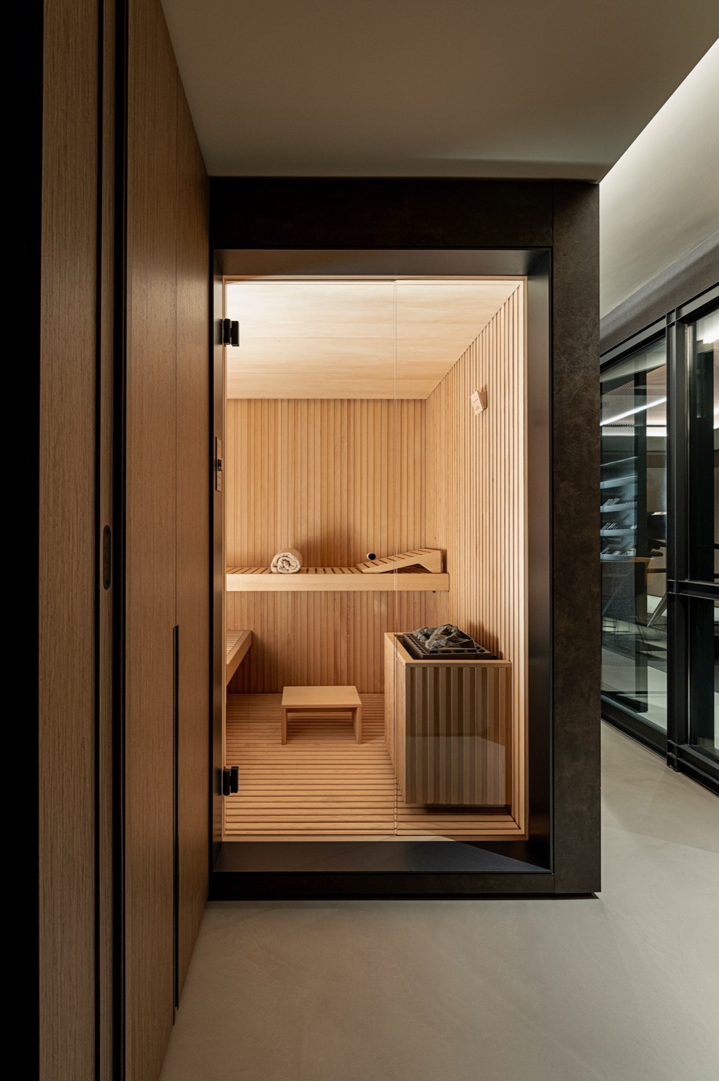 In-home sauna at the Merate residence in Lecce, Italy.