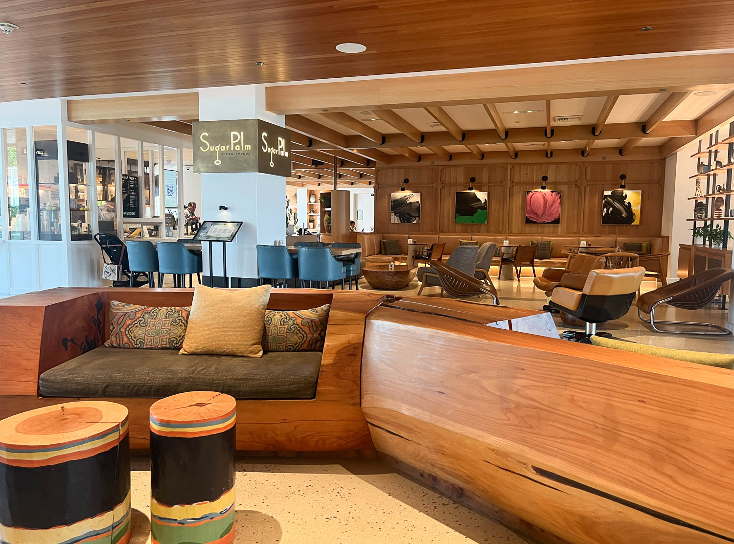 Viceroy Santa Monica Lots of wood throughout, like this seating area made from reclaimed driftwood