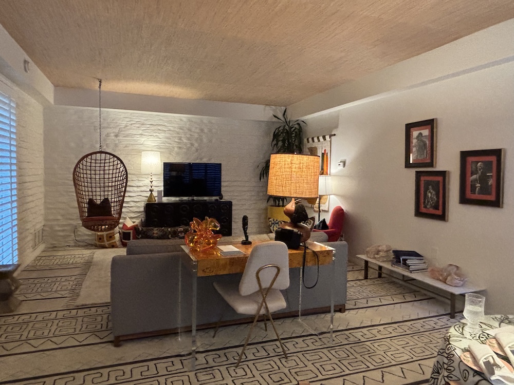 Parker Palm Springs Hanging chairs in the living room for that swinging Palm Beach life 