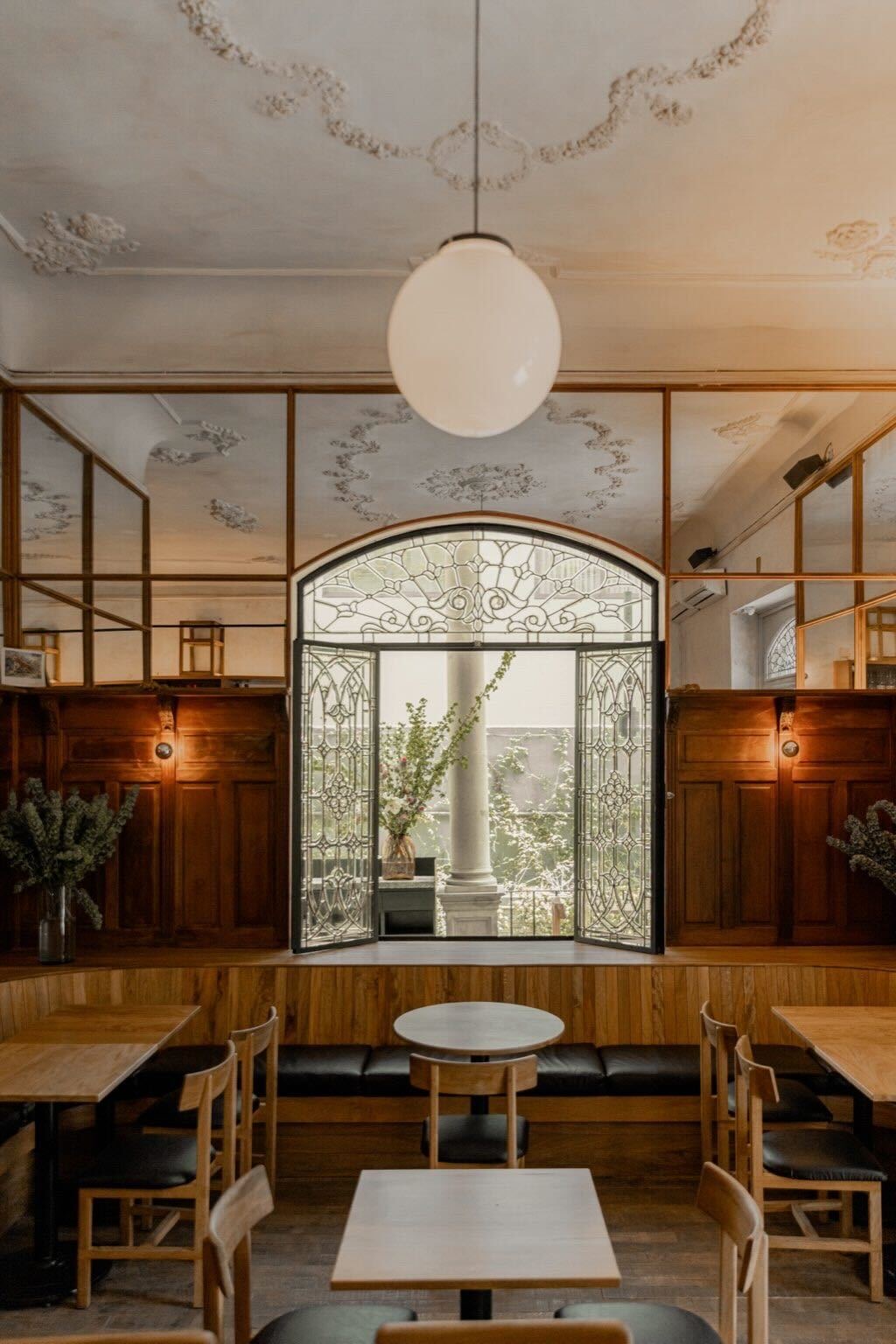 The beautiful interiors at El Tigre Silencioso, the multi-space restaurant and bar where Damian is a partner, in Colonia Roma, Mexico City.