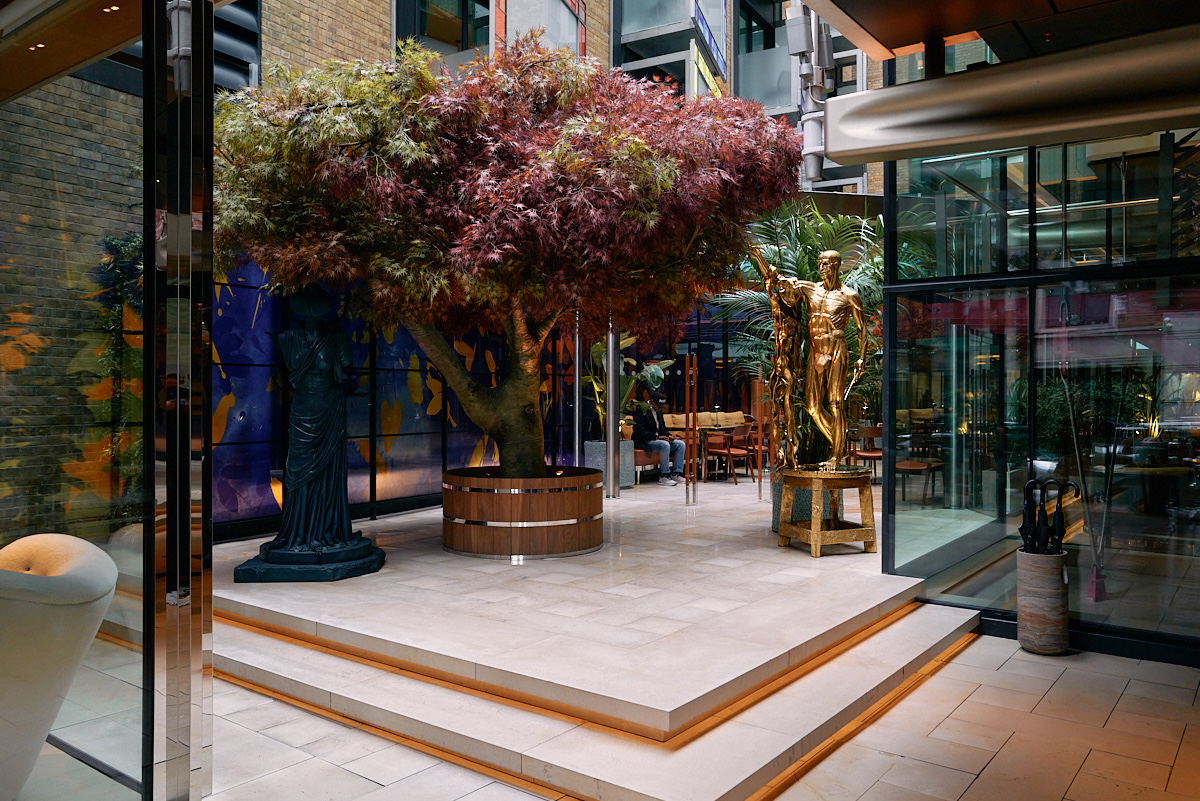 The Emory The view of the courtyard (and Damien Hirst sculptures) from check-in