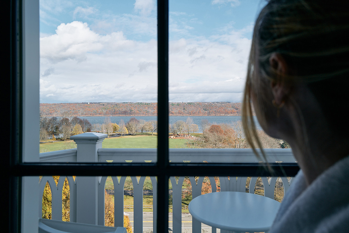 Inn at Taughannock Falls The private balcony looks out over Taughannock Point and Cayuga Lake