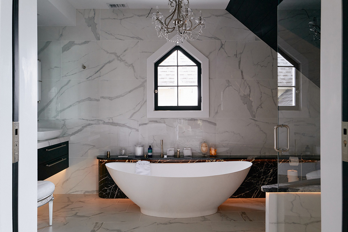 Inn at Taughannock Falls The marble-clad bathroom with freestanding tub