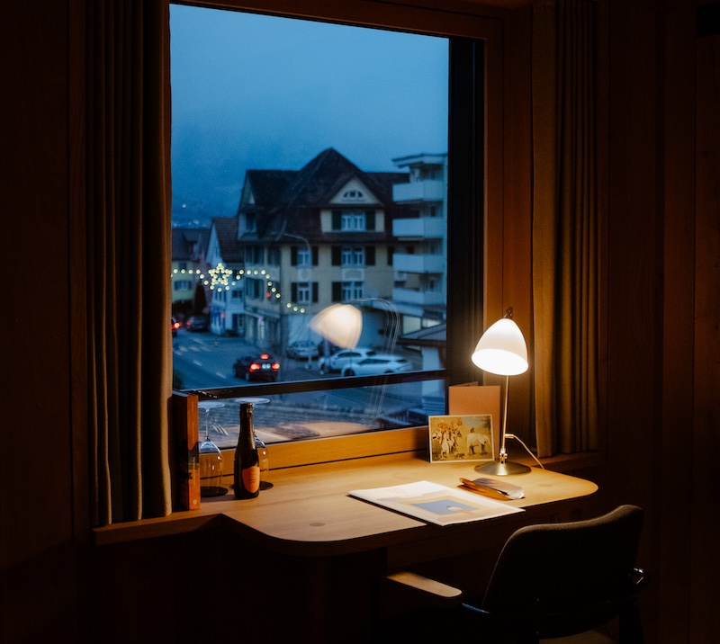 Gasthaus Traube Moonrise over a mountain town 
