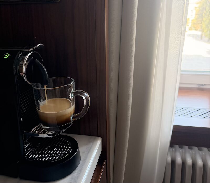 Grand Hotel des Bains Kempinski Coffee in the room before breakfast, these double walled mugs were beautiful