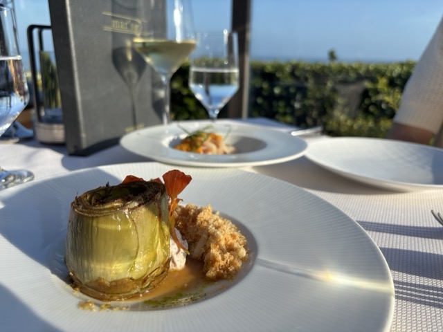 Terranea Resort Artichoke flower with almond crumble. You're in California now