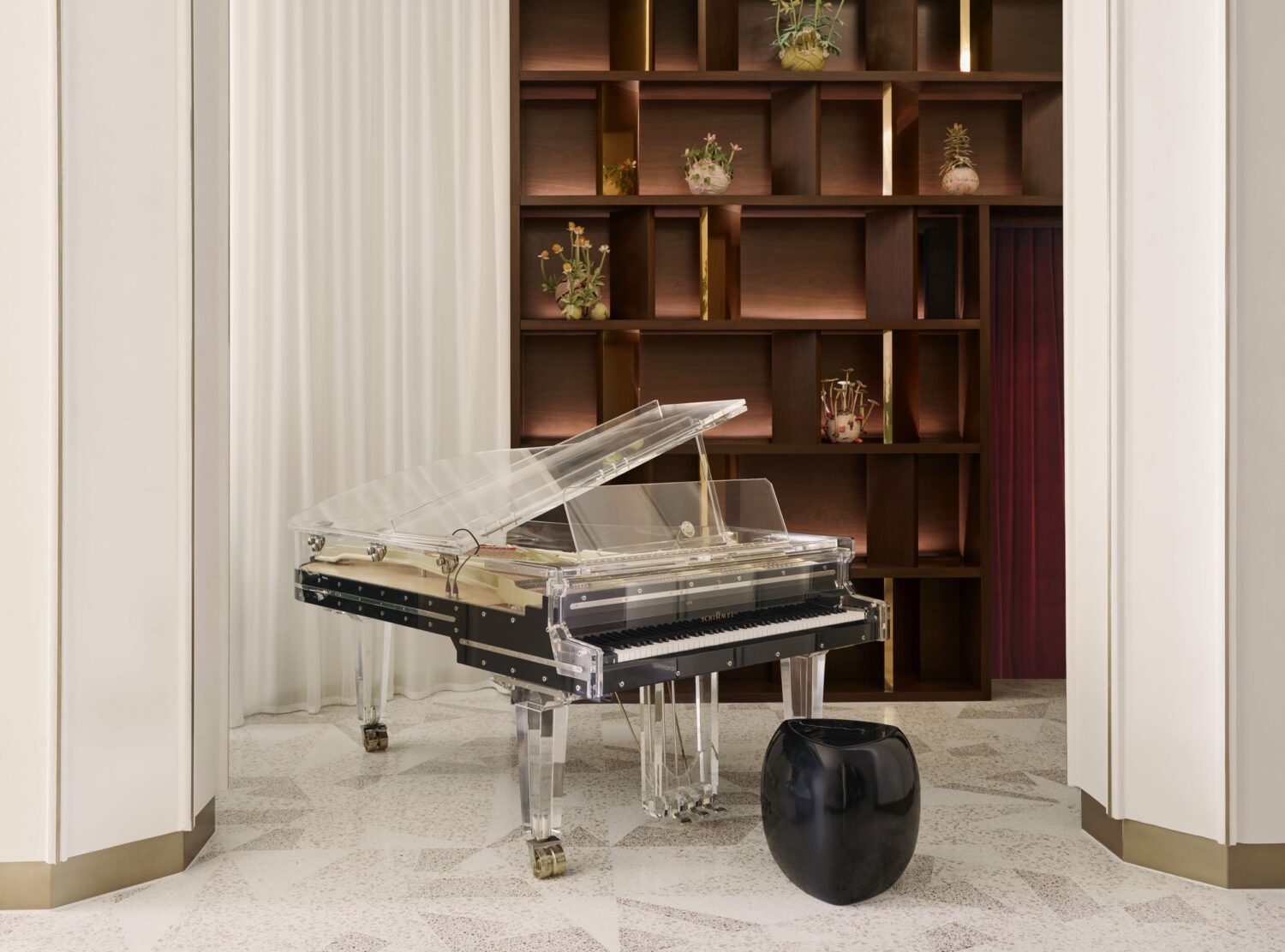 Delano Miami Beach The lucite piano, now in the lobby by daylight, once lived in the basement, in the Florida Room designed by Lenny Kravitz, the nightclub that defined the Delano's nights in the early 2000s. It was in those effervescent nights, more than in any design element, that the hotel's myth was born.