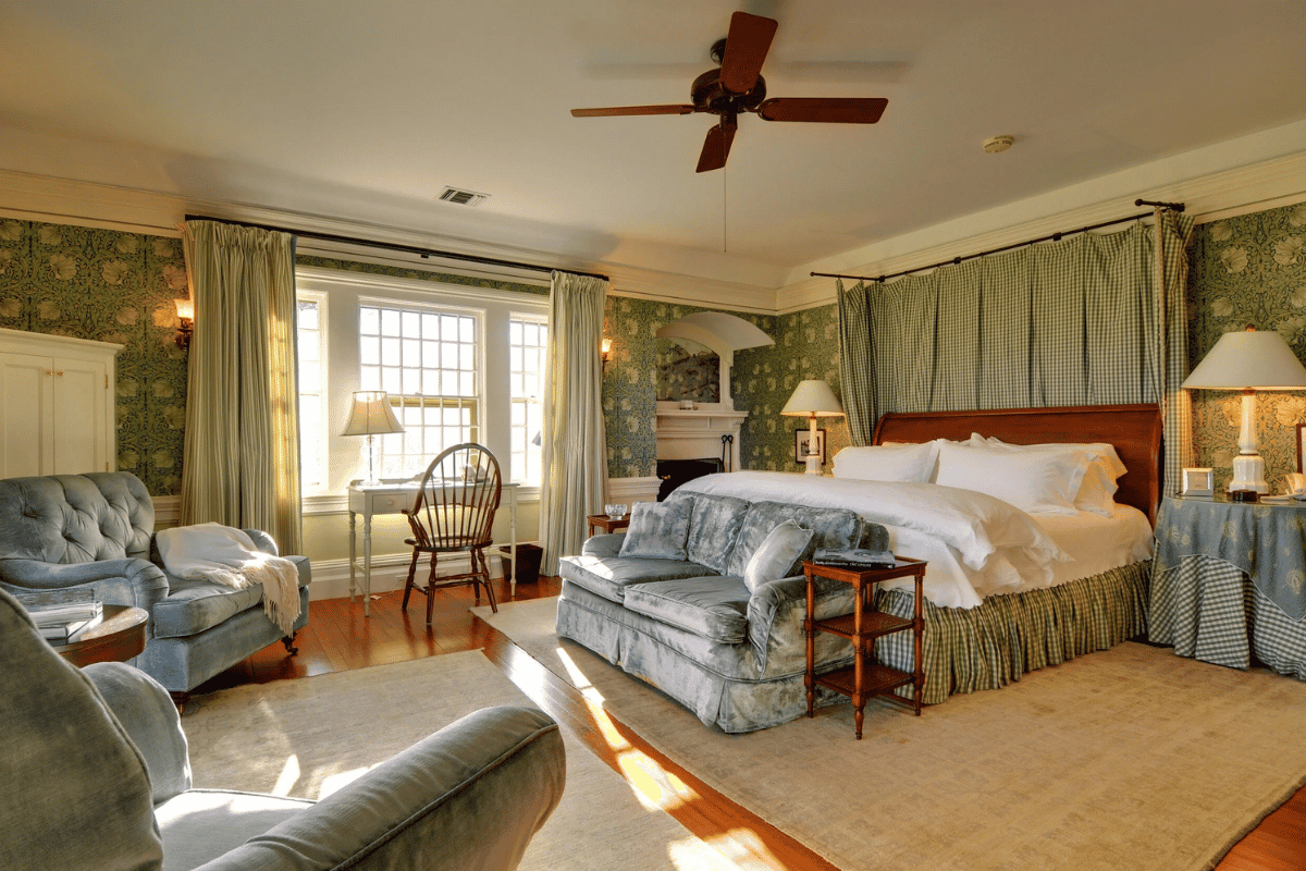 Baker House 1650 Coastal hues in yet another unique guest room