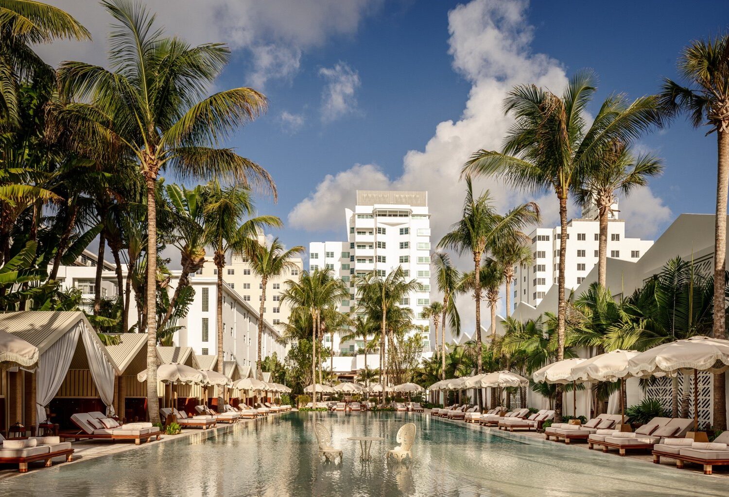 Delano Miami Beach By the iconic pool, the same metal table and two chairs from the Schrager era remain. A quiet tribute to the man who created the Delano's myth in 1995.