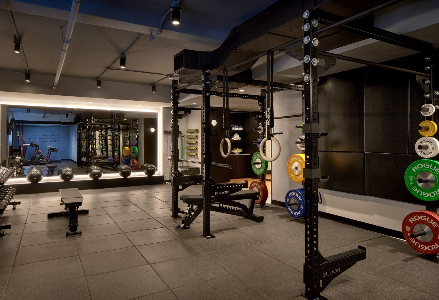 The Wall Street Hotel The 24-hour fitness center is fitted with Rogue strength equipment, Peloton bikes and enough space for a serious workout.