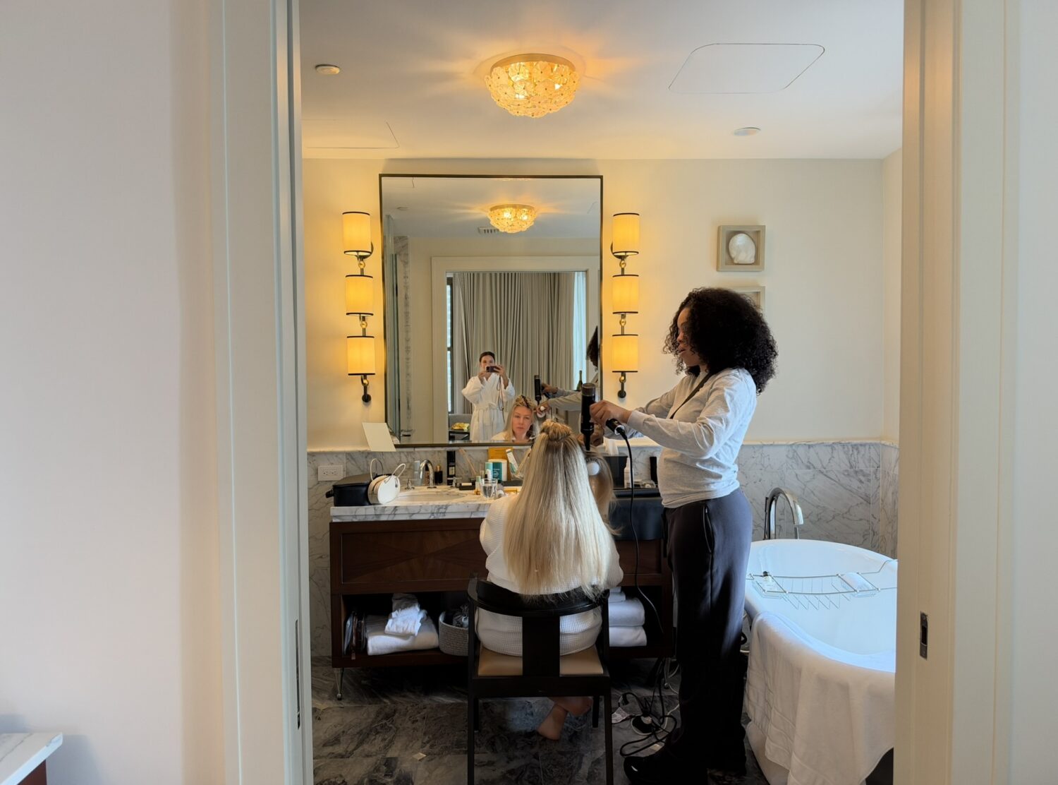 The Wall Street Hotel A bathroom spacious enough to double as a rather excellent hair-and-makeup studio.