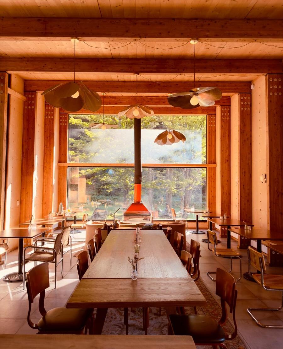 Eastwind Oliverea Valley The restaurant Dandelion glows beautifully as daylight leaves the valley